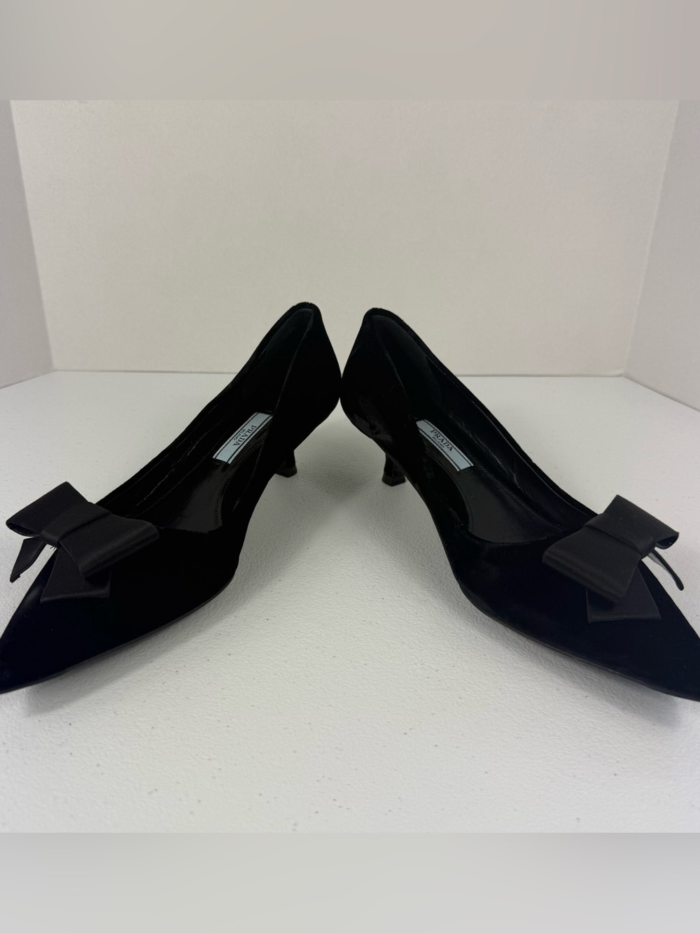 PRADA Black Bow Pointed-Toe Kitten Heel Pumps - Picture 2 of 5